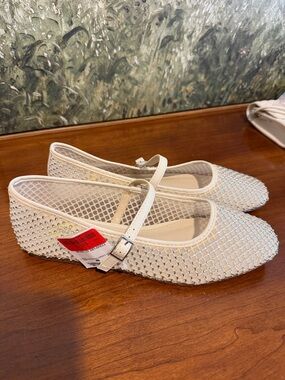 Sparkle Mesh Mary Jane Flats - beige